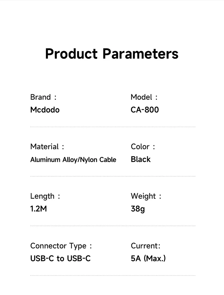 Mcdodo CA-8000 Type-C to Type-C Digital Display 100W PD Fast Charging Cable 1.2m description image 2
