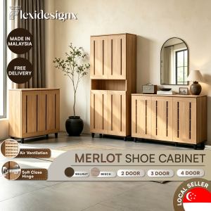 Flexidesignx MERLOT Shoe Cabinet 2/3/4 Door Soft Close Walnut Beech Color Shoe Rack Plastic leg