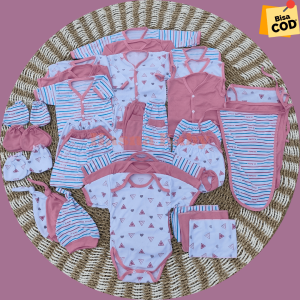 36 Pcs Paket Lahiran Lengkap Baju Bayi Celana Bayi Baru Lahir Perempuan seri Pink Dusty/peach Sartaki Jumper Popok Tali Baby Gift Set -Juragan Lebak