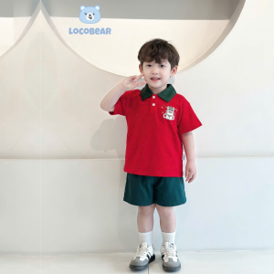 BE237 Set áo polo ô tô quần đùi kaki LOCOBEAR quần áo bé trai phong cách Hàn Quốc