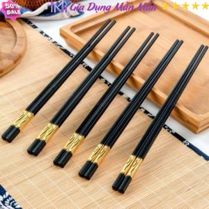 SKU24 - Combo 10 Đôi Đũa Mạ Vàng Cao Cấp Đũa Khảm Vàng Hàn Quốc Chống Trơn Trượt Mốc Bền Màu - Gia Dụng Mẫn Mẫn