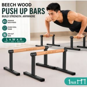 Beech Wood Low Parallettes Push-Up Bars - Solid Construction Comfortable Grip.