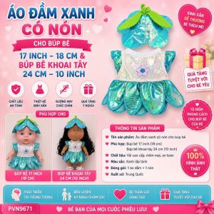 🌼Áo Đầm Xanh Có Nón Cho Búp Bê 17 inch 18 cm Búp Bê Khoai Tây 24 cm 10 inch PVN9671