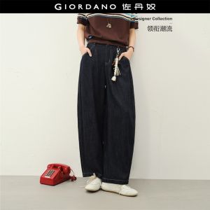Giordano Women Topstitch high waist wide leg loose jeans Free Shipping 18416809