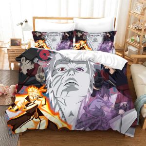 clu 3 IN 1 NARUTO Bedsheet Set Queen Size Bed Sheet Japanese Anime Sasuke Bedroom Comfortable Washable ulc