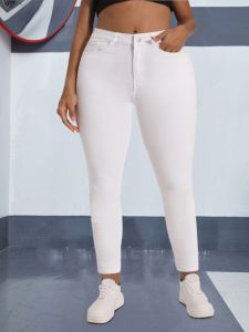 Plus-size white stretch jeans with small feet color age slimming European and American base pants