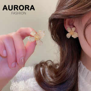 AURORA Korea 24K Gold Temperament Crystal Flower Earrings HE8032