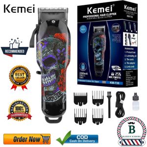 BNS KEMEI KM-735 Wireless Hair Clipper Razor Cordless Hair Trimmer Long Lasting Battery Rechargeable Advanced Electric Shears Hair Cutting Tool Barber Salon Household Appliance Grooming Tool Hair Cutter For Men Women Kids and Pets Pang Gupit