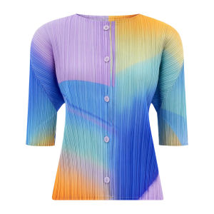 KESHANGYI Miyake Pleated 2026 Spring/Summer New Rainbow Color Single-Breasted Top for Women Loose Design Niche Shirt Versatile Top Pleat