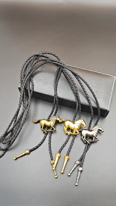Elegant Horse Motif Bolo Tie Breathable Polyester Fabric Alloy Accents Suitable For Business Occurrences And Social Gatherings