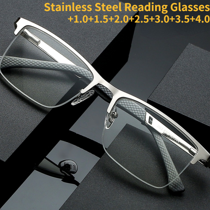 Mens Stainless Steel Reading Glasses Retro Tr90 Anti Blue Light Presbyopic Eyeglasses 7987