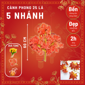 Combo 100 Cành Lá Phong Đỏ - Cành Lá Phong Giả Làm Cây Giả 1 cành 5 nhánh 25 lá