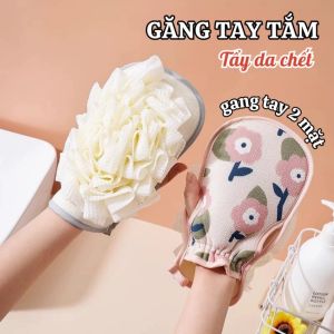 Găng Tay Tắm 2 Mặt Tạo Bọt Dày Tẩy Da Chết | Bông Tắm Massage Cơ Thể Tiện Lợi Có Móc Treo