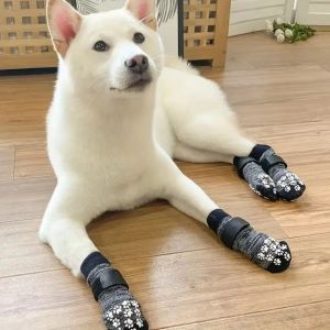 LINHU with Straps Anti Slip Dog Socks Traction Control 4Pcs/set Dog Paw Protectors Comfortable Small Size Non-Slip Pet Socks For Small Dogs