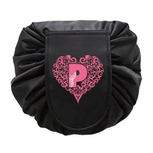 Cosmetic Bag Women Makeup Organizer Travel Toiletry Storage Bag Drawstring Shoulder Make Up Pouch Love Letter Printing Series