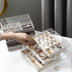 GREYDAWN Large Capacity Acrylic Jewelry Organizer Dustproof Stackable 3 Layers Jewelry Box Exquisite with Clear Cover Drawer Jewelry Box for Home