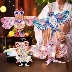 UMBRAULI Làm thủ công Đèn lồng tự làm cho Lễ hội Trung thu Túi vật liệu tự làm Sáng Đèn lồng cầm tay cho trẻ em Sáng tạo Giấy Đèn lồng bướm chuồn chuồn Mầm non