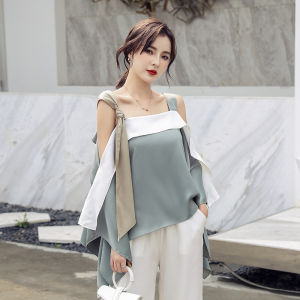 IELGY Top One-shoulder Thin Loose Strapless Silky Breathable Temperament Womens clothing Korean version