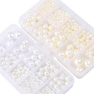 800pcs Mixed Size 3-14mm ABS Pearl Box 10 Grids Box White/Ivory Round ABS Pearl Beads for DIY Necklace Bracelet Jewelry Making Supplies