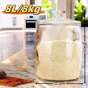 8kg Large Capacity glass sealed barrel Insect proof and moisture-proof rice tank Air Food Storage & Dispenser