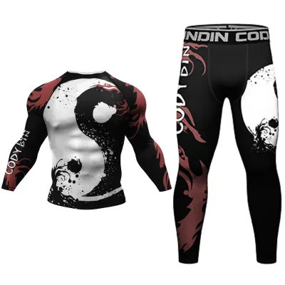 Cody Lundin ชุดออกกำลังกายแขนยาว2ชิ้น BJJ Jiu Jitsu เสื้อ Rashguard Bjj Grappling กางเกงรัดรูปใส่วิ่งออกกำลังกาย