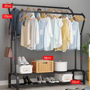 Clothes Rack Floor-Standing Bedroom Clothes Hanger Double Rod Balcony Drying Rack Indoor Outdoor
