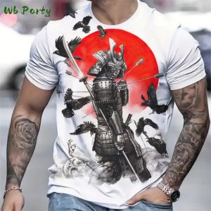 Casual Mens T-Shirt Japanese Samurai Graphic T-Shirts Summer Mens Top Trendy Men Short Sleeved Loose Oversized Mens Clothing