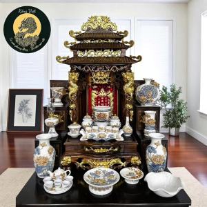 Bộ sứ thờ men trắng đắp nổi RỒNG VIỆT - gốm sứ bát tràng tinh xảo thích hợp cho ban thờ thần tài