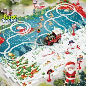 Đồ chơi Giáng sinhNoel lắp ráp đường ray tàu hỏa với 26 chi tiết(Tự chay theo rảnh thiết bị chạy bằng Pin)
