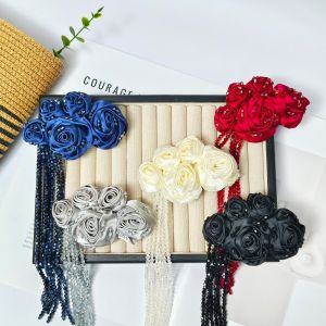 YESMILE Hạt pha lê Hoa vải trang trí Chất liệu satin Chi tiết tua rua Đồ trang trí khâu tay Đa năng Thiết kế hoa hồng Phụ Kiện Trang Trí Tự Làm Dành cho kẹp tóc