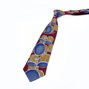 Stylish Mens Necktie Features Guitar And Drum Design For Music Enthusiasts And Casual Business Wear