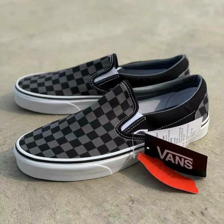 Vans Slip On Checker Board Black And Grey Color รองเท้าผ้าใบแวนส์