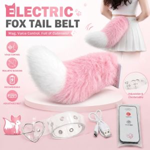 CLARO Voice Control Electric Fox Tail Belt Rechargeable Remote Control Plush Electric Tail Creativity Realistic Role-playing Belt Halloween Cosplay Performances Etc