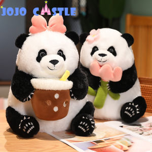 JOJO CASTLE  Panda Bear Doll 22/32/42cm Creative Plush Panda Toy Kawaii Panda with Bubble Tea Cup/Bamboo/Flower Stuffed Animal Doll Toys for Kids Baby Kawaii Gifts 熊猫公仔 Girl Present
