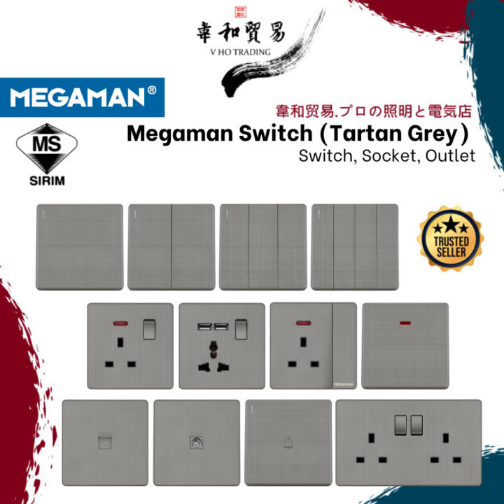 [VHO] (SIRIM) Megaman Z8 (Tartan Grey )Switch Switches Socket Outlet Frameless Design Modern