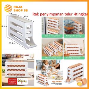 Rak Penyimpanan Telur 4 Tingkat Bergulir Otomatis Rak Telur Organizer Praktis Minimalis