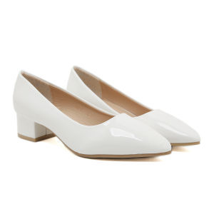 【JS】Korean 1inch Gloosy Women Pointed Toe Office Work Block Heels Shoes