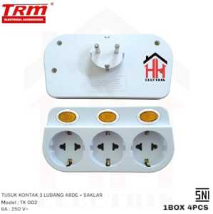 T Multi T Cabang Tusuk Kontak Stop Kontak 3 Lubang Arde + Saklar on/off SNI TRM 3083