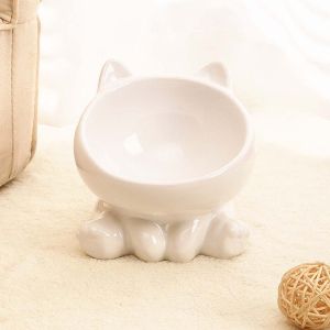 ER52858 Ceramic Cat Ear Shape Drinking Eating Protection Cervical For Dogs Cats Cat Feeder Supplies Pet Supplies Pet Feeding Bowl Cat Food Bowl Water Feeder Container