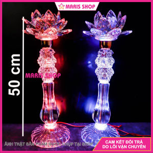 [Giá một cặp] Bộ 2 Đèn Hoa Sen Pha Lê Để bàn Thờ Phật Đèn Hoa Sen Đèn Thờ Cúng Cao 50cm [MRHT66]