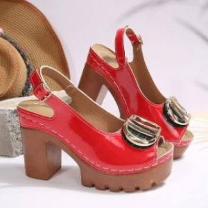 [Free Shipping] WomenS Multi-Colored Metal Buckle Platform Sandals With Thick Soles Waterproof Platform Chunky Heels Open-Toe Design And Versatile Back Strap And Buckle Details