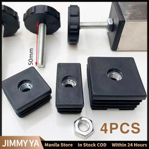 2Pcs M8 Plastic Black Square Adjustable Foot Mats With Nuts Pipe Plug Furniture Tube Cover Chair Shelf Foot Pad