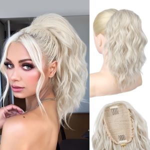 HUNIU Ombre Bím tóc đuôi ngựa buộc dây sóng sâu Ngô Perm Phần nối tóc đuôi ngựa Bộ tóc giả đuôi ngựa ngắn xoăn Sợi chịu nhiệt Kẹp vào Phụ kiện tóc đuôi ngựa dành cho phụ nữ