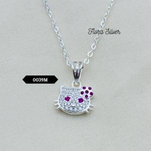 FLORA 0039M - [Có bán lẻ] Dây chuyền bạc ta hình mèo Hello Kitty dành cho bé gái