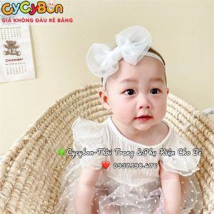 Băng Đô Thun Cho Bé Gái Nơ Voan Màu Trắng - Trắng (Cái)