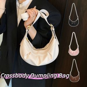 DINAH Soft Leather Pleated Crossbody Bag Lightweight Korean Style PU Dumpling Bag Fashionable Solid Color Underarm Shoulder Bag Women