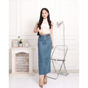 Rok Highwaist Midi Skirt Non Stretch Jeans Wanita Duma Skirt Jeans Retro Skirt | [BAYLE] - 1037 RELK JEANS
