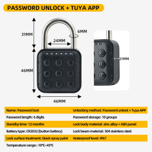 【🇲🇾Stock】Relihom Tuya Bluetooth App Smart Padlock  Digital Password Lock  Fingerprint Lock outdoor waterproof padlock for  drawer lockgrill gate door lock for locker lock door lock