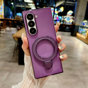 Luxury Bracket Transparent Case for Samsung Galaxy Z Fold 6 5 4 3 fold6 Stand Holder Acrylic Shockproof Hard Cover