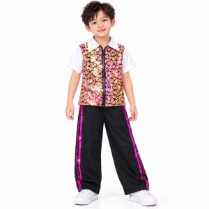 READY STOCK Kids Children Hip Hop Street Dance Jazz Dance Glittering Shining Sequin Costume Pre-school Kindergarten Concert Dance Wear DISCO K-POP